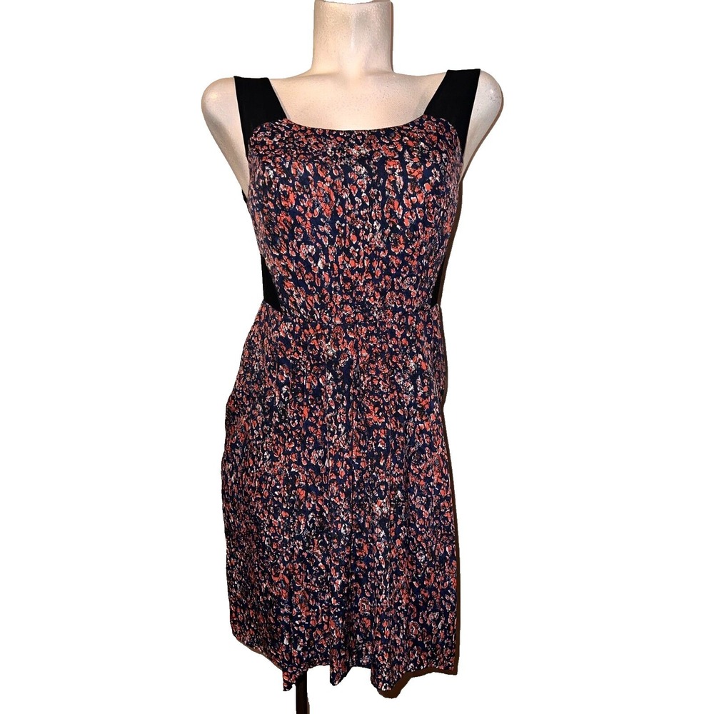 BCBGeneration Womens Abstract Print Mesh Panel Sheath Dress Multi Navy Size 4